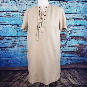 Topshop tan shift dress size 6 lace up